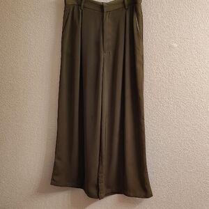NEW Tronjori Lagenlook Elegant Women Wide Leg Olive Dress Pants A25